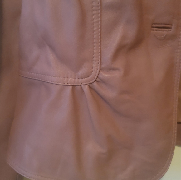 Tahari Brown Mauve Genuine Leather Puffy Sleeve Blazer Jacket Coat - Picture 6 of 12